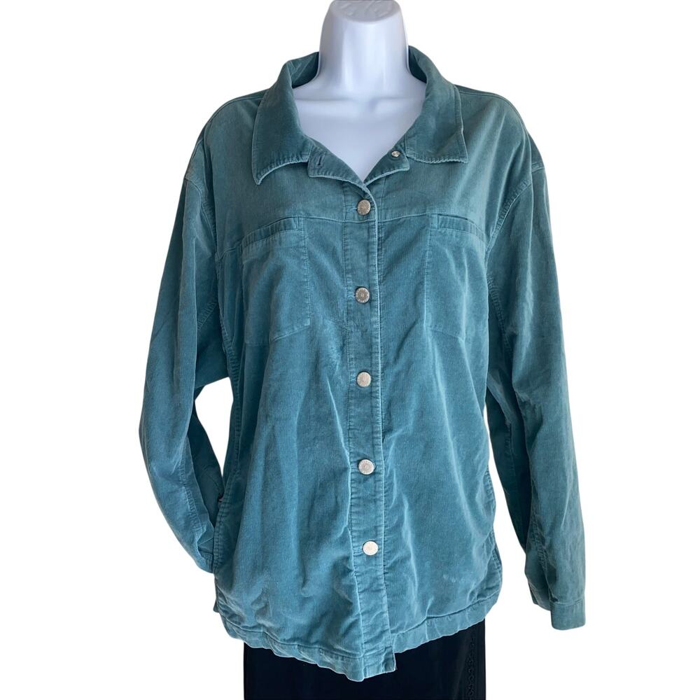 Draper's & Damons Stretch Women's Plus Size Blouse 2X Aqua Blue Corduroy Jacket